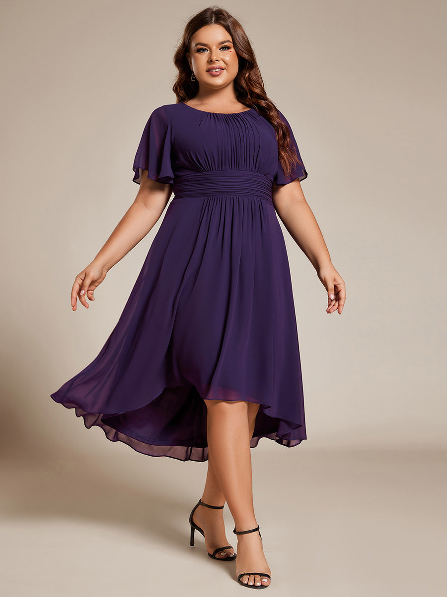 Color=Dark Purple | B2B-Exclusive Short Sleeve Ruffle A-Line High-Low Round Neck Wedding Guest Dresses-Dark Purple 20