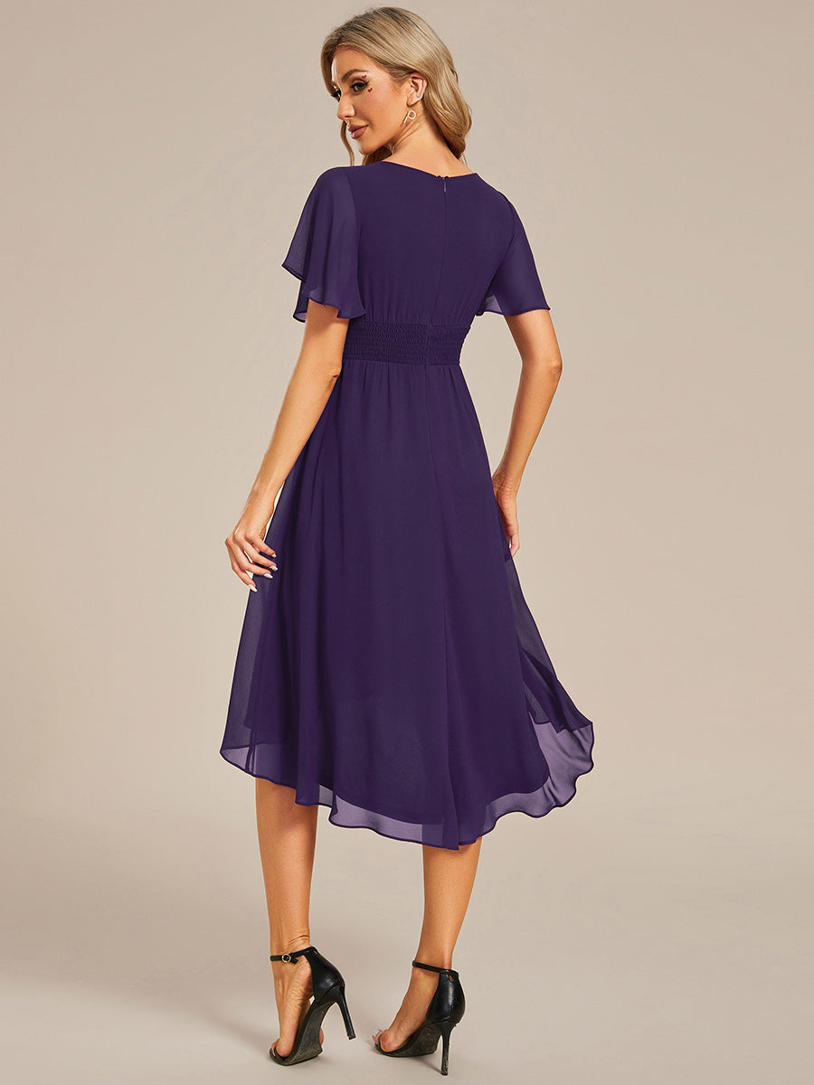 Color=Dark Purple | B2B-Exclusive Short Sleeve Ruffle A-Line High-Low Round Neck Wedding Guest Dresses-Dark Purple 12