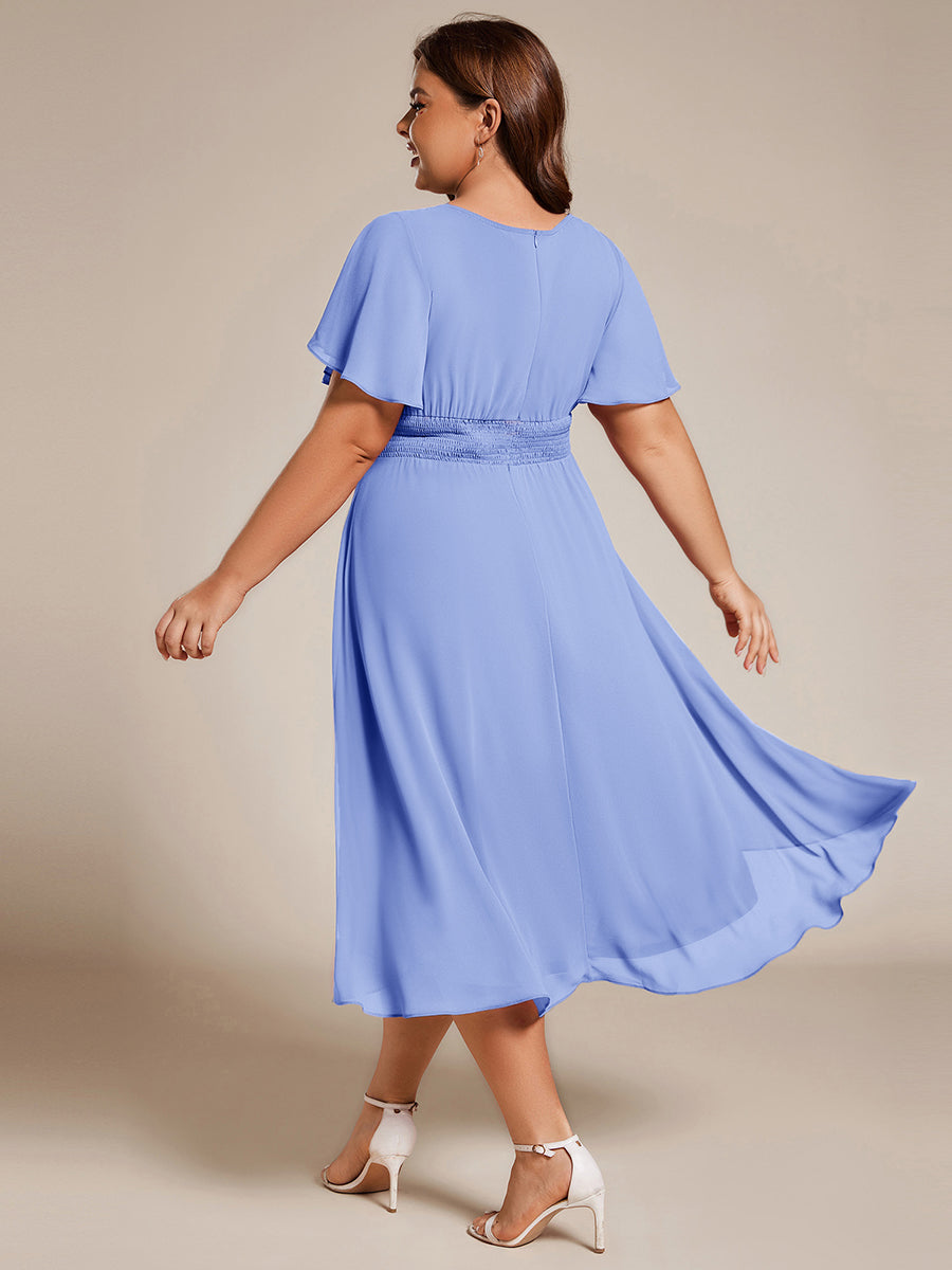 Color=Cornflower Blue | B2B-Exclusive Short Sleeve Ruffle A-Line High-Low Round Neck Wedding Guest Dresses-Cornflower Blue 27