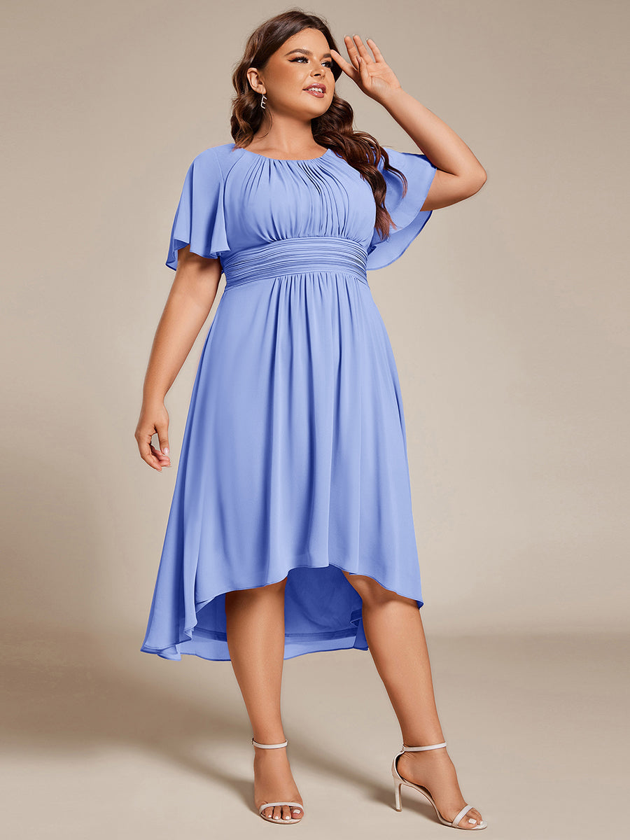 Color=Cornflower Blue | B2B-Exclusive Short Sleeve Ruffle A-Line High-Low Round Neck Wedding Guest Dresses-Cornflower Blue 30