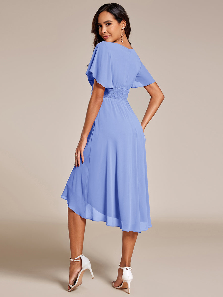 Color=Cornflower Blue | B2B-Exclusive Short Sleeve Ruffle A-Line High-Low Round Neck Wedding Guest Dresses-Cornflower Blue 22