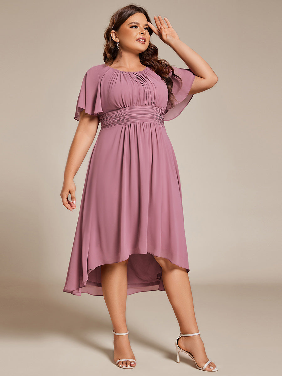 Color=Purple Orchid | B2B-Exclusive Short Sleeve Ruffle A-Line High-Low Round Neck Wedding Guest Dresses-Purple Orchid 50