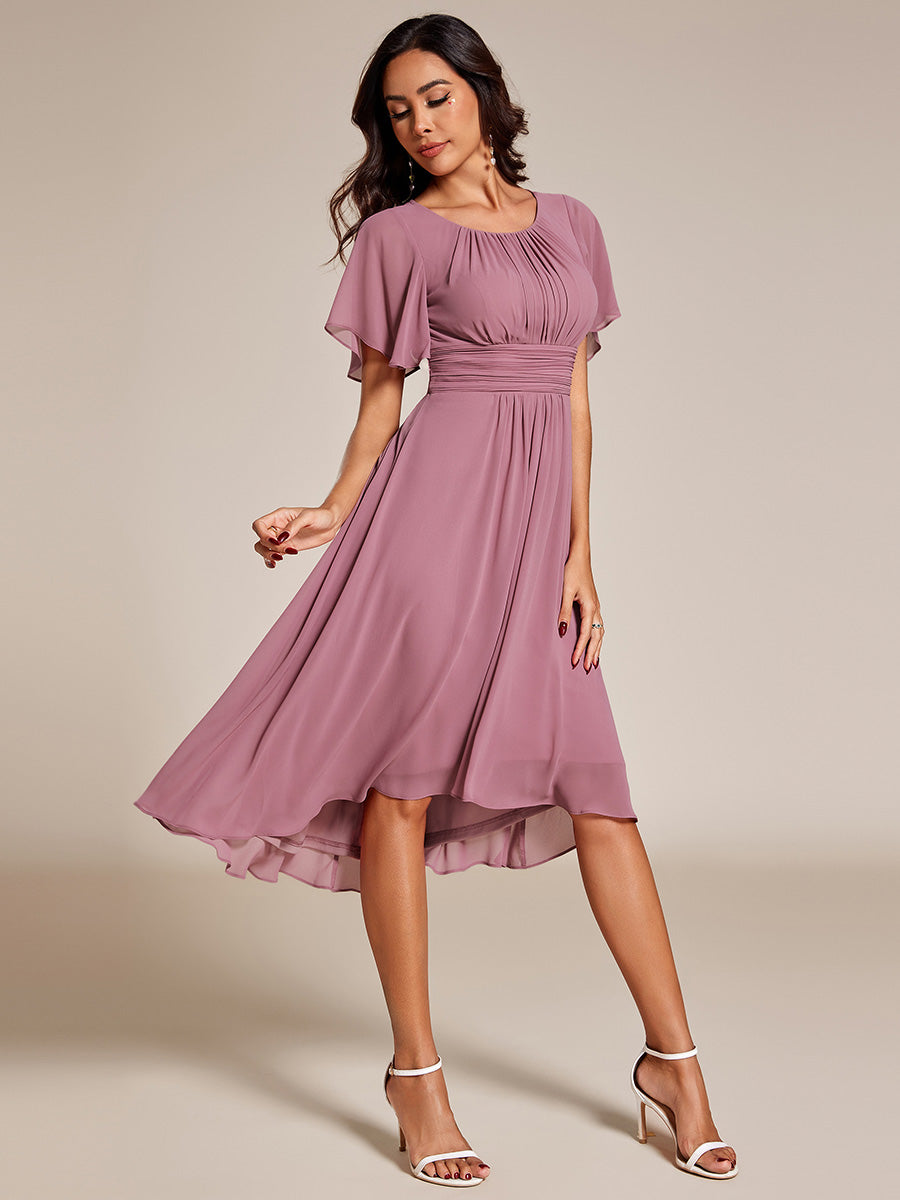 Color=Purple Orchid | B2B-Exclusive Short Sleeve Ruffle A-Line High-Low Round Neck Wedding Guest Dresses-Purple Orchid 44
