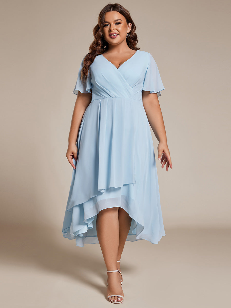 Color=Sky Blue| V-Neck Midi Chiffon Wedding Guest Dresses with Ruffles Sleeve-Sky Blue 5