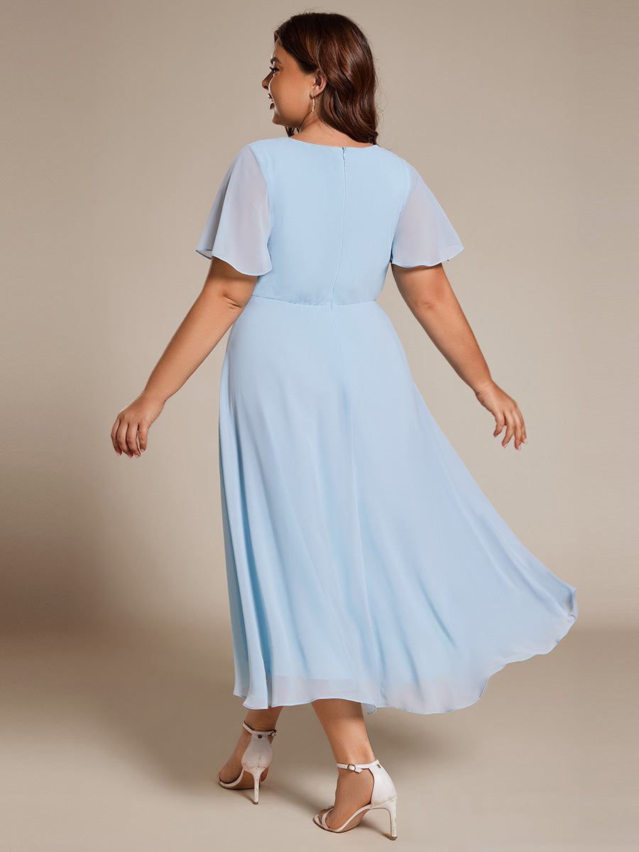 Color=Sky Blue| V-Neck Midi Chiffon Wedding Guest Dresses with Ruffles Sleeve-Sky Blue 4