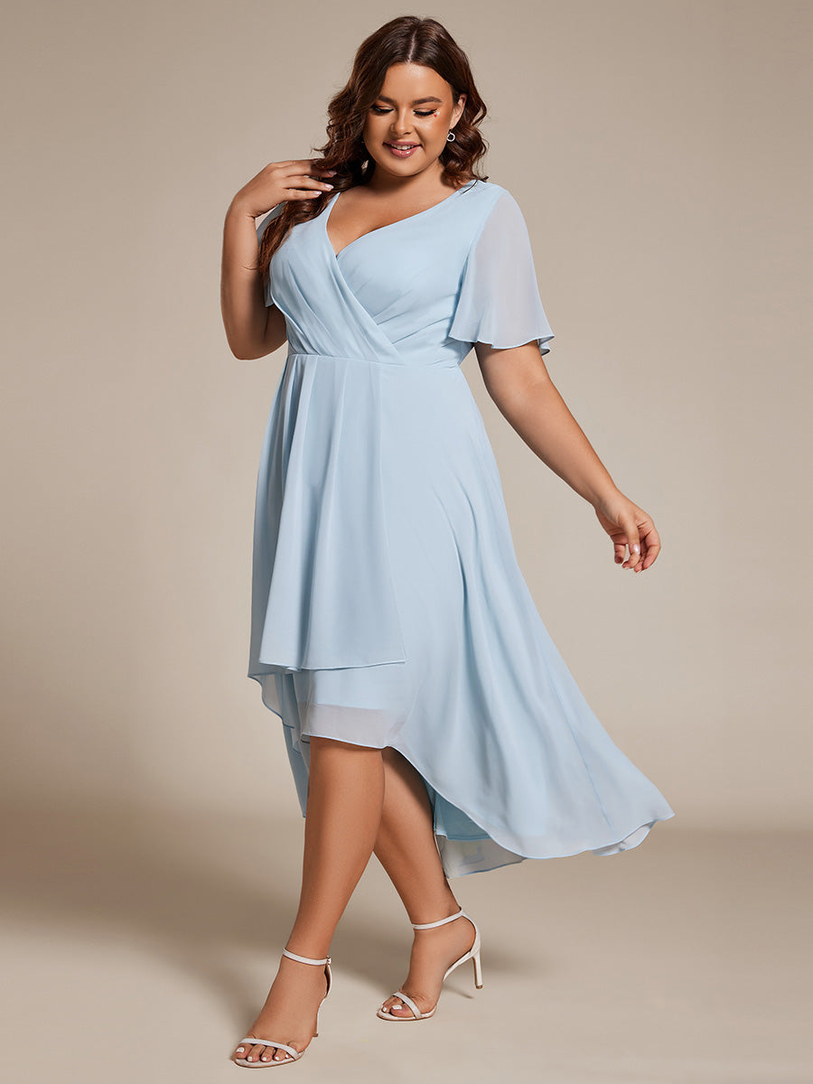 Color=Sky Blue| V-Neck Midi Chiffon Wedding Guest Dresses with Ruffles Sleeve-Sky Blue 1