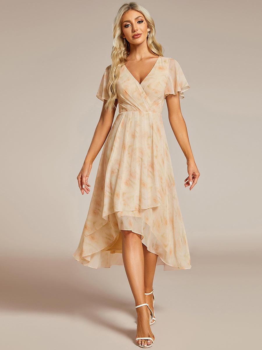 Color=Golden Rose | V-Neck Midi Chiffon Wedding Guest Dresses with Ruffles Sleeve-Golden Rose 5