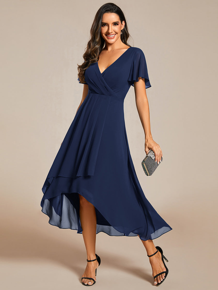 Color=Navy Blue | V-Neck Midi Chiffon Wedding Guest Dresses with Ruffles Sleeve-Navy Blue 18