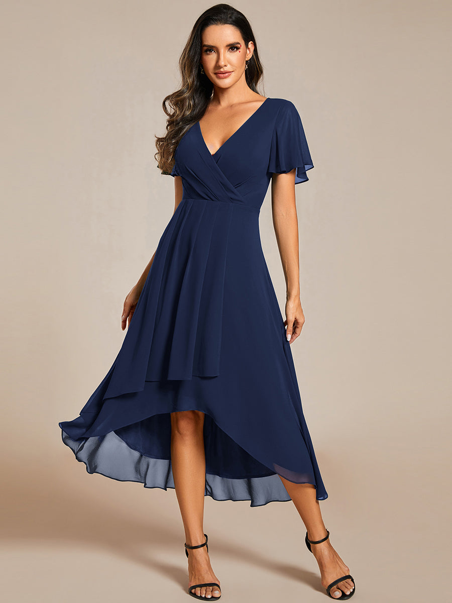 Color=Navy Blue | V-Neck Midi Chiffon Wedding Guest Dresses with Ruffles Sleeve-Navy Blue 20