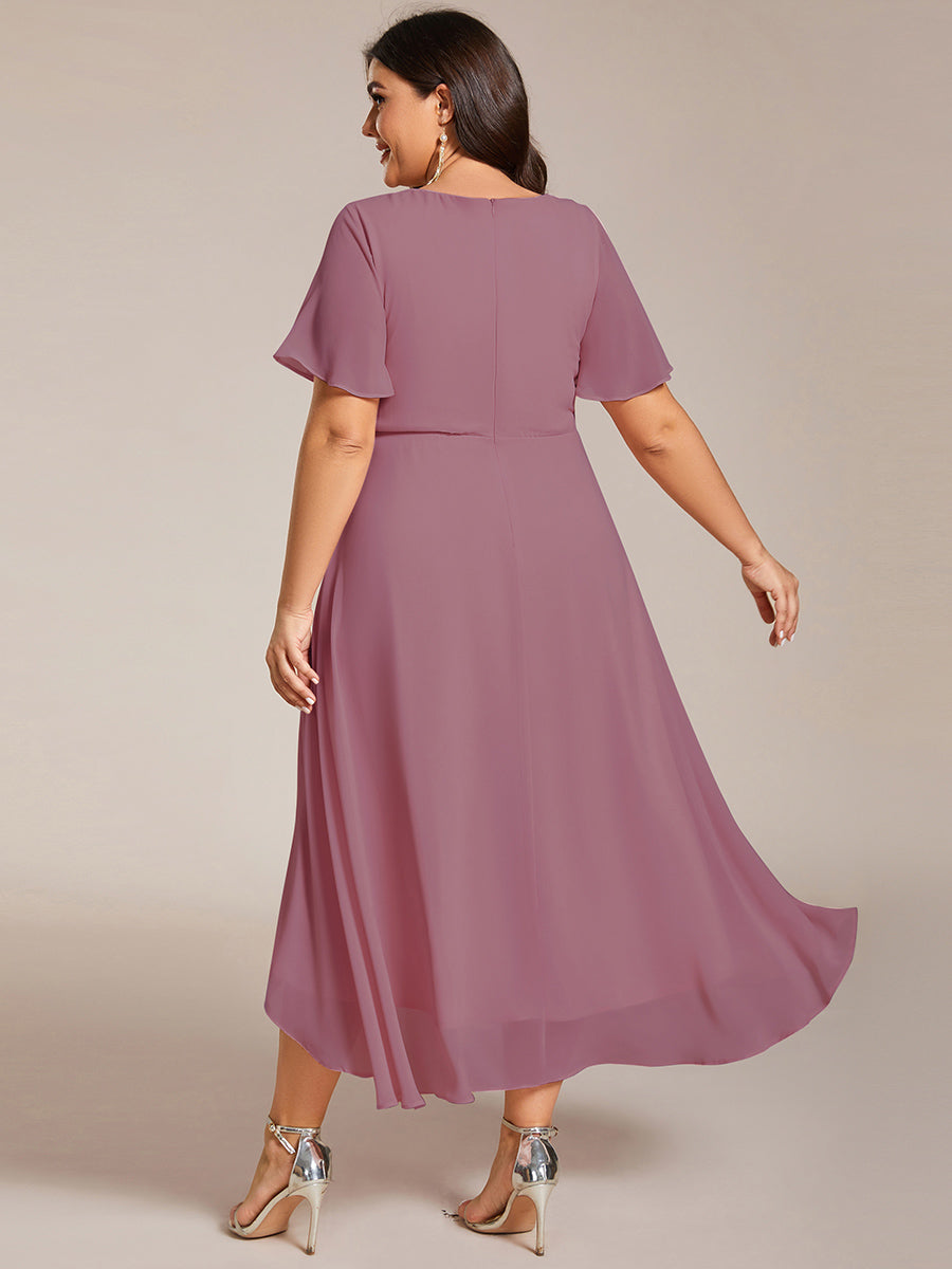 Color=Orchid | V-Neck Midi Chiffon Wedding Guest Dresses with Ruffles Sleeve-Orchid 5