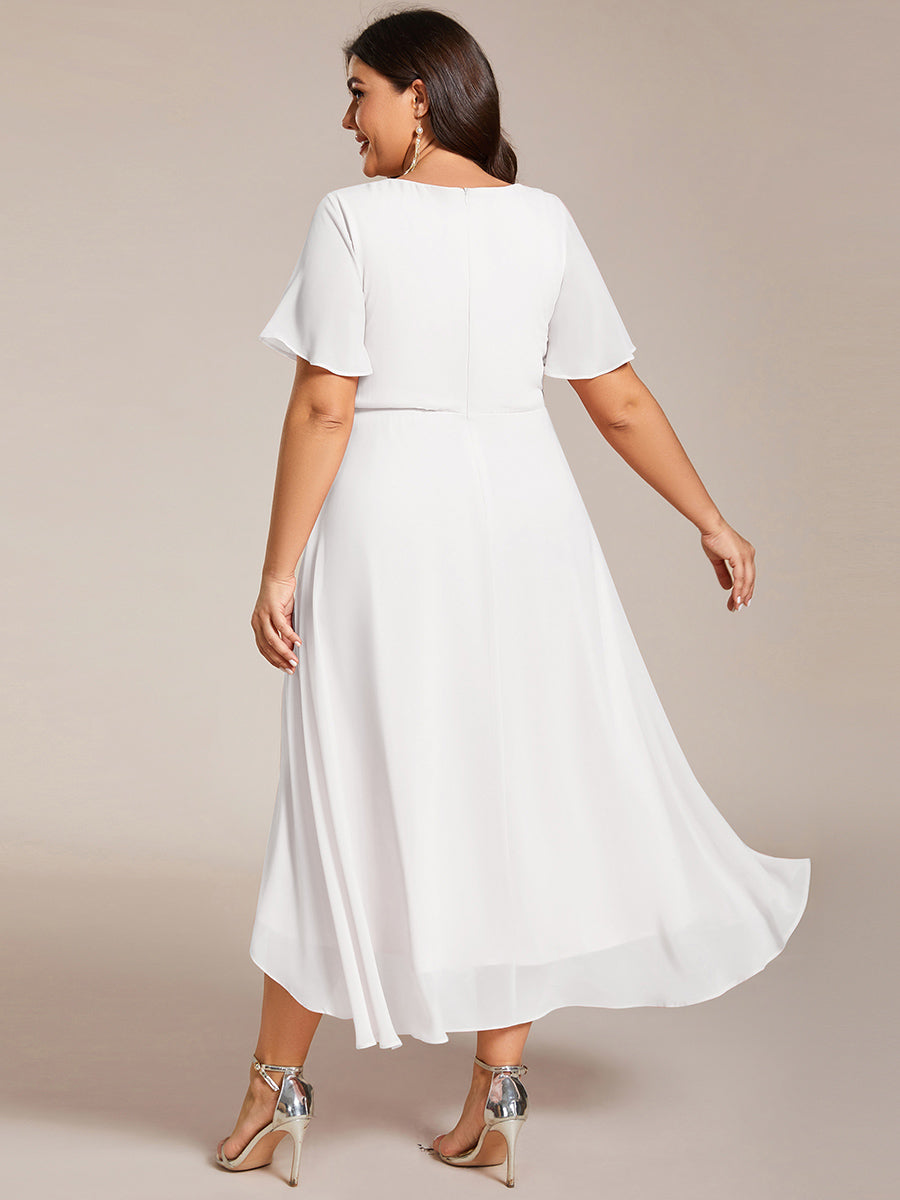 Color=White | V-Neck Midi Chiffon Wedding Guest Dresses with Ruffles Sleeve-White  3