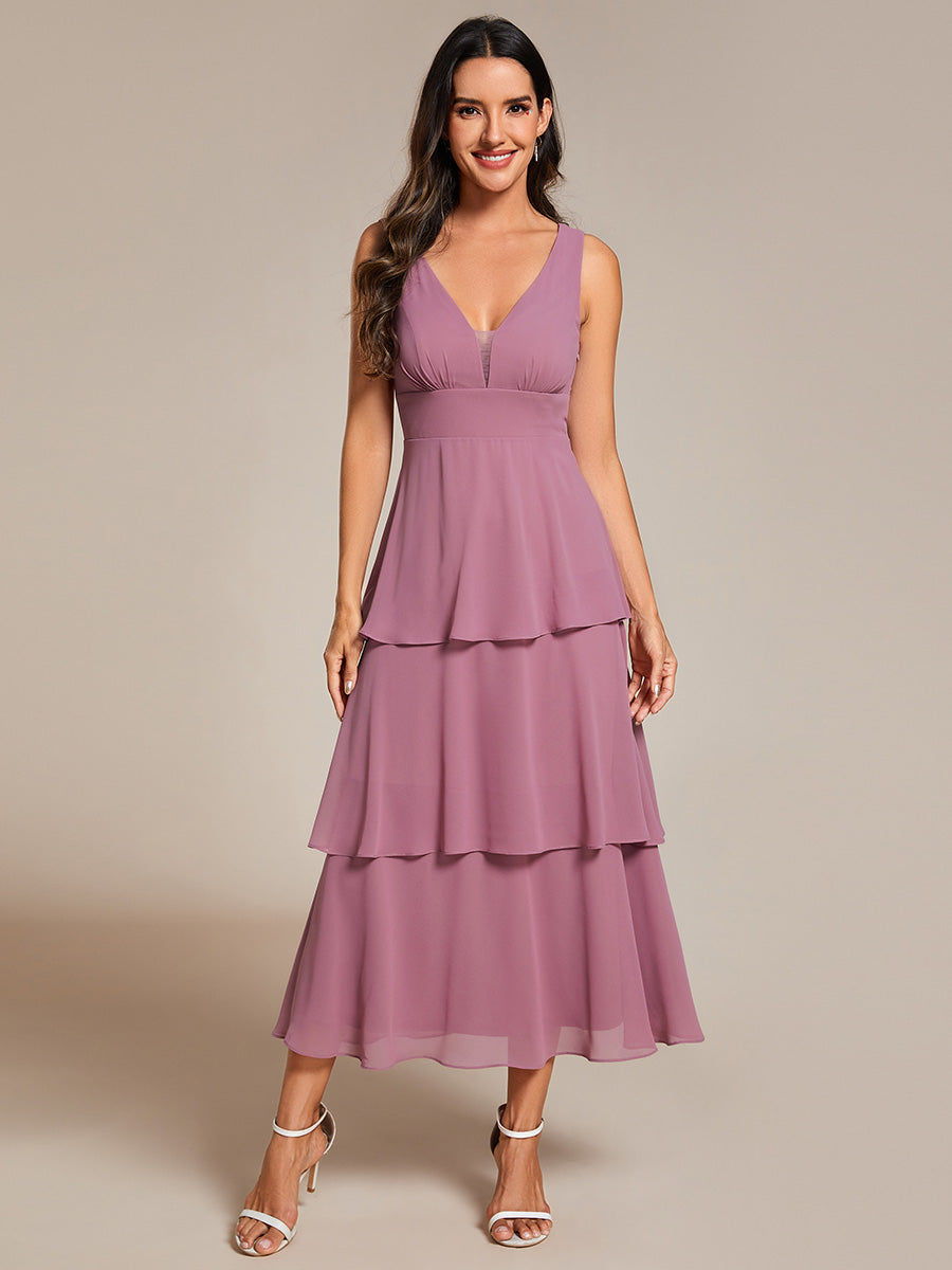 Color=Orchid | Spaghetti Strap Tiered Ruffle Hem Midi Length Wedding Guest Dress-Orchid 