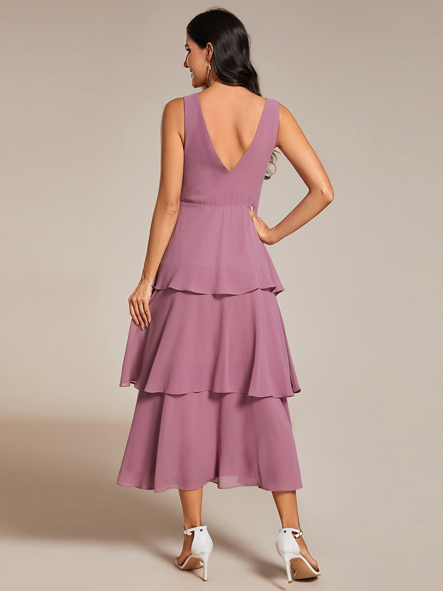 Color=Orchid | Spaghetti Strap Tiered Ruffle Hem Midi Length Wedding Guest Dress-Orchid 