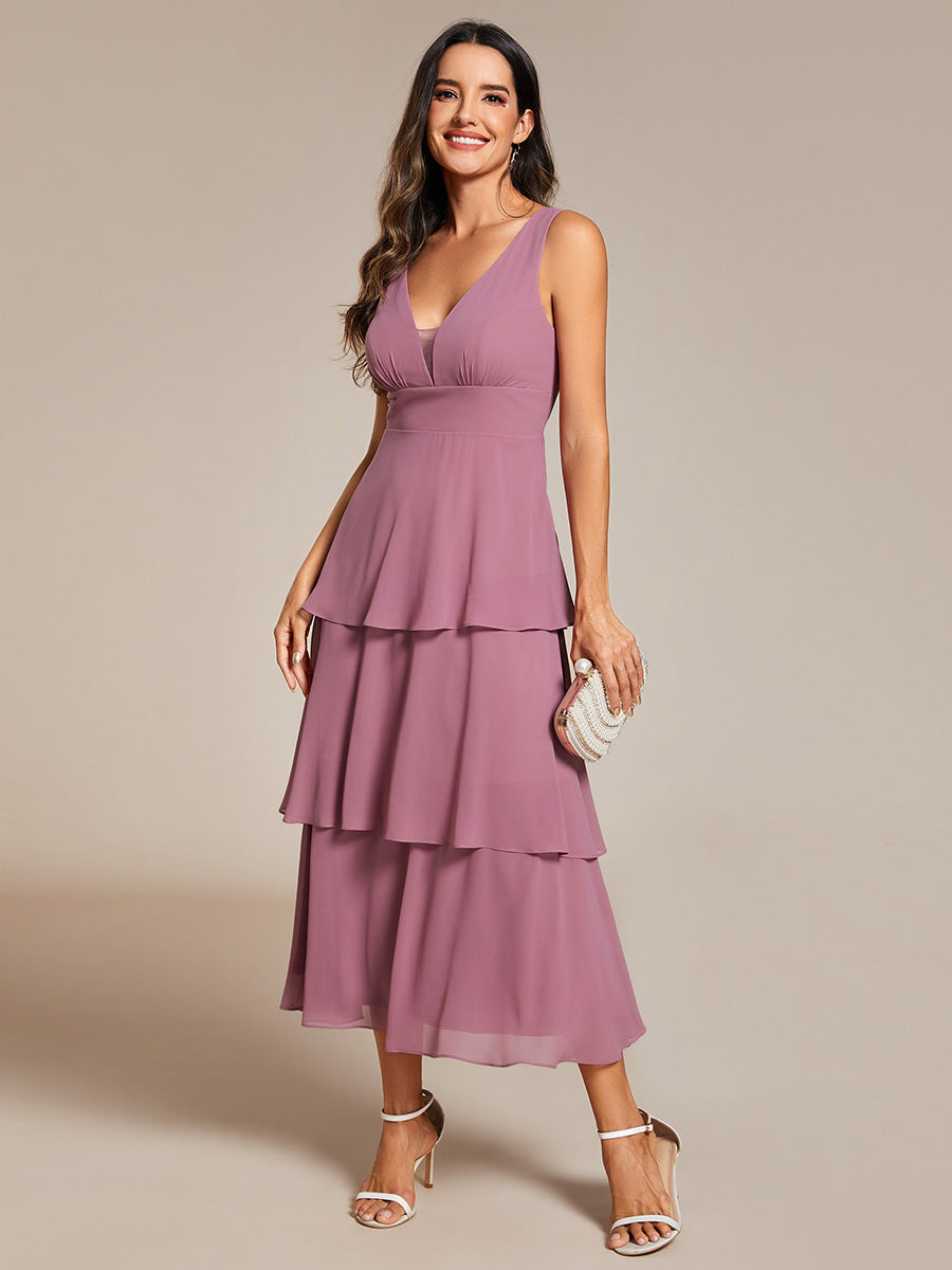 Color=Orchid | Spaghetti Strap Tiered Ruffle Hem Midi Length Wedding Guest Dress-Orchid 15