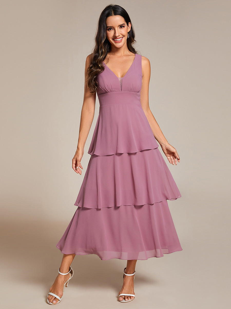 Color=Orchid | Spaghetti Strap Tiered Ruffle Hem Midi Length Wedding Guest Dress-Orchid 