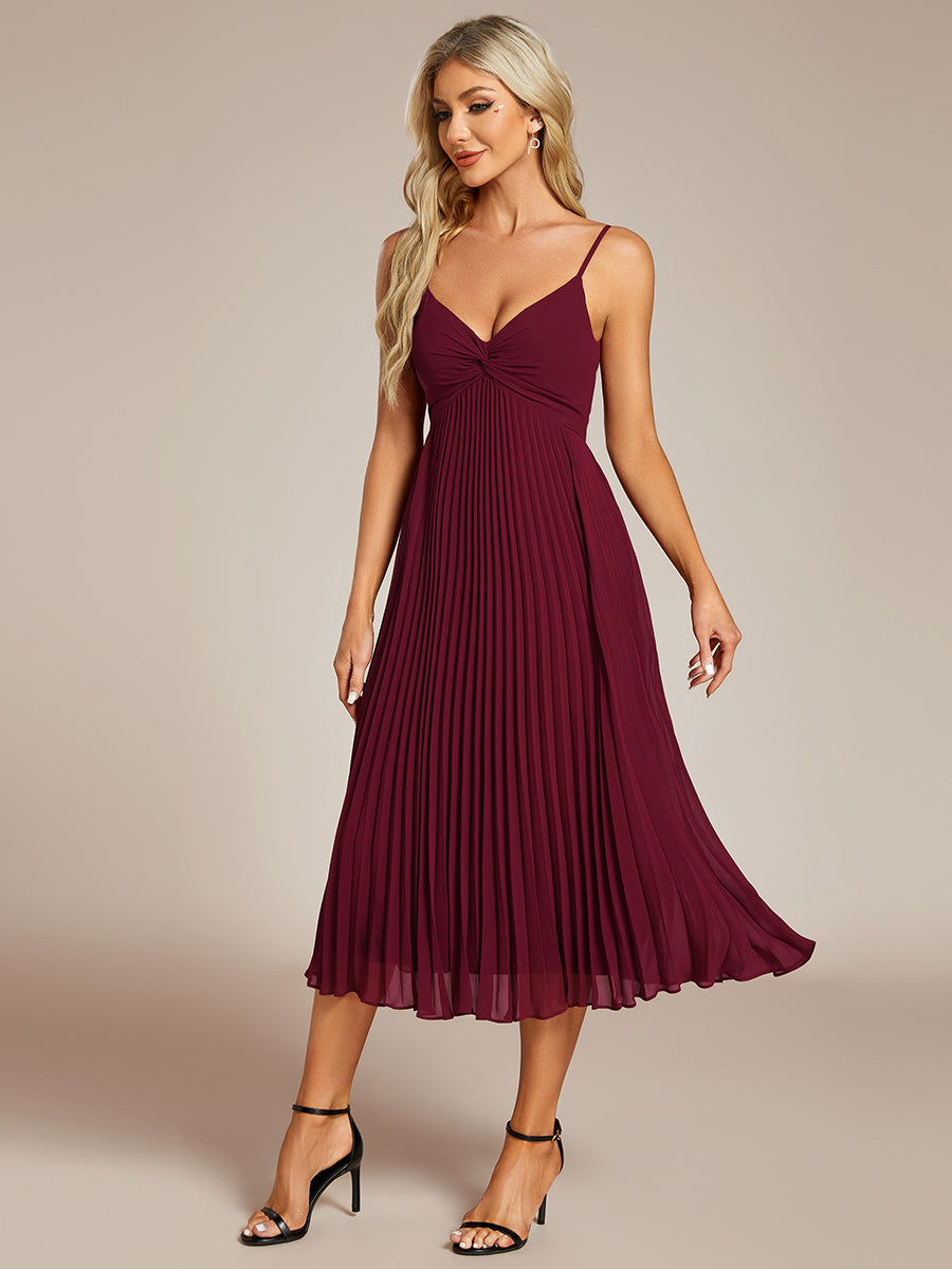 Color=Burgundy | Chiffon Bownot Neck Midi Length Wholesale Wedding Guest Dress-Burgundy 3