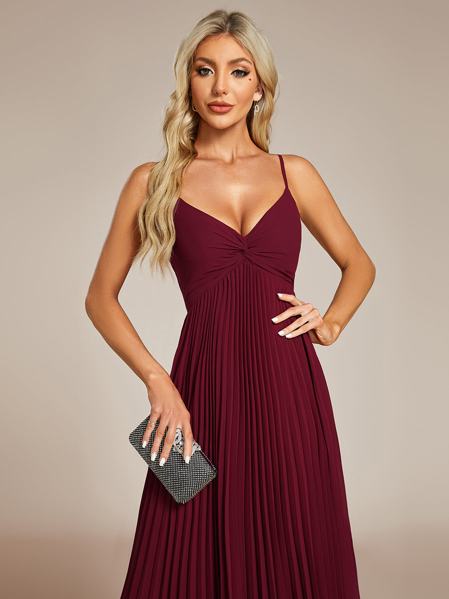 Color=Burgundy | Chiffon Bownot Neck Midi Length Wholesale Wedding Guest Dress-Burgundy 2