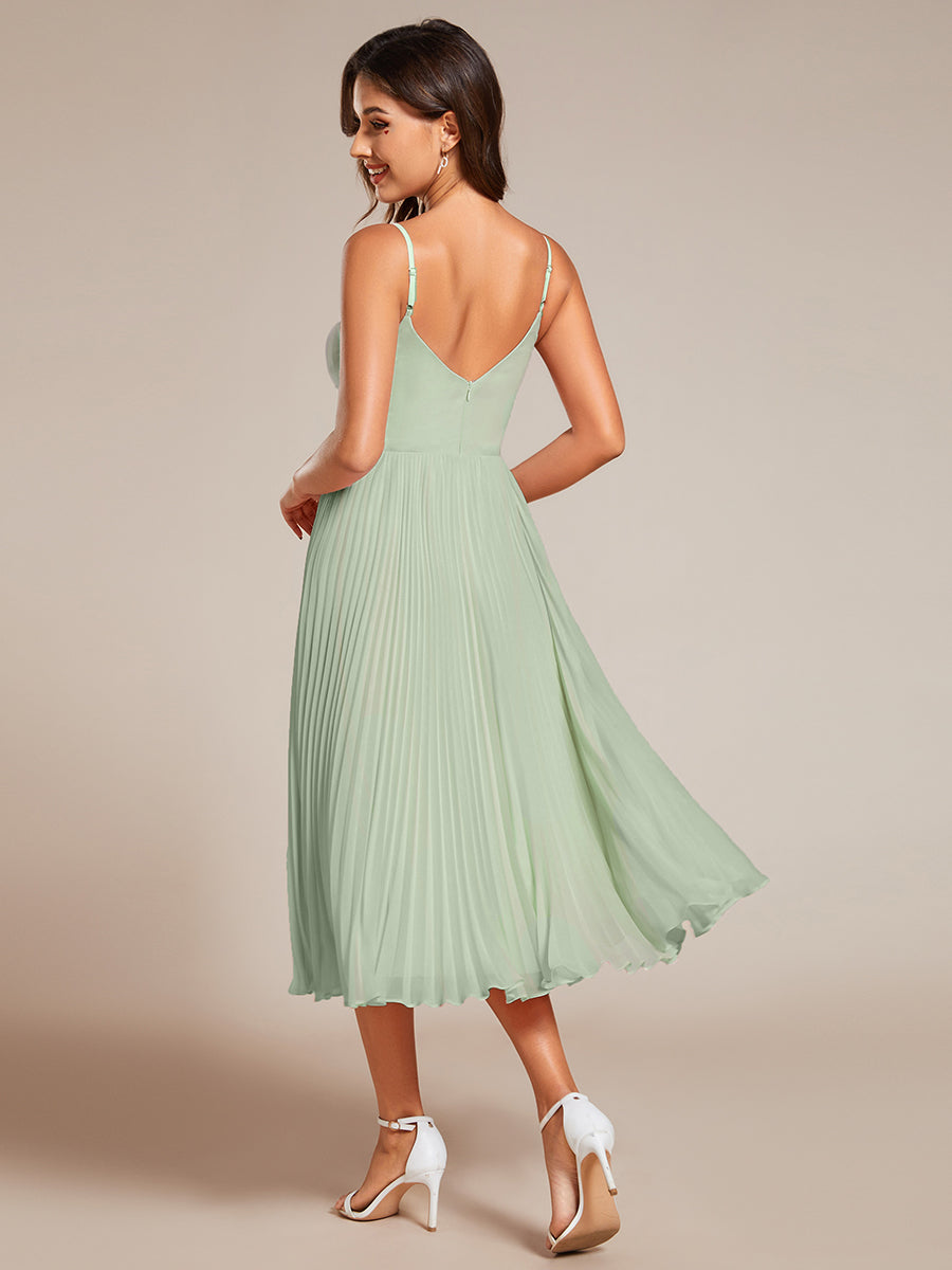 Color=Mint Green | Chiffon Bownot Neck Midi Length Wholesale Wedding Guest Dress-Mint Green 3