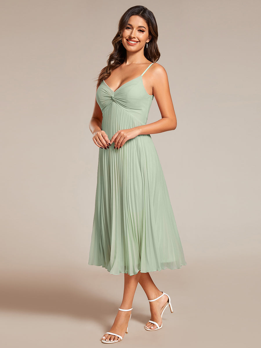 Color=Mint Green | Chiffon Bownot Neck Midi Length Wholesale Wedding Guest Dress-Mint Green 1