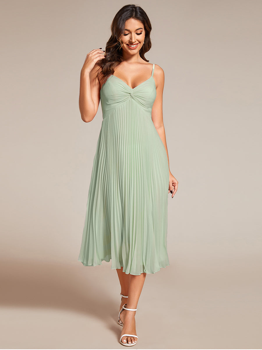 Color=Mint Green | Chiffon Bownot Neck Midi Length Wholesale Wedding Guest Dress-Mint Green 2