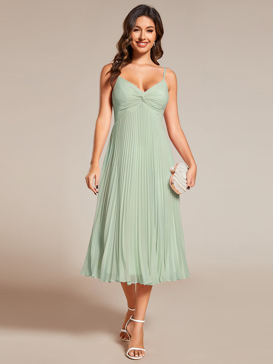Color=Mint Green | Chiffon Bownot Neck Midi Length Wholesale Wedding Guest Dress-Mint Green 4