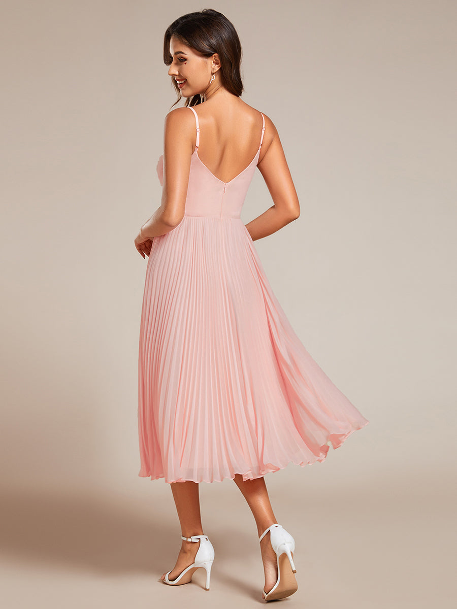 Color=Pink | Chiffon Bownot Neck Midi Length Wholesale Wedding Guest Dress-Pink 10