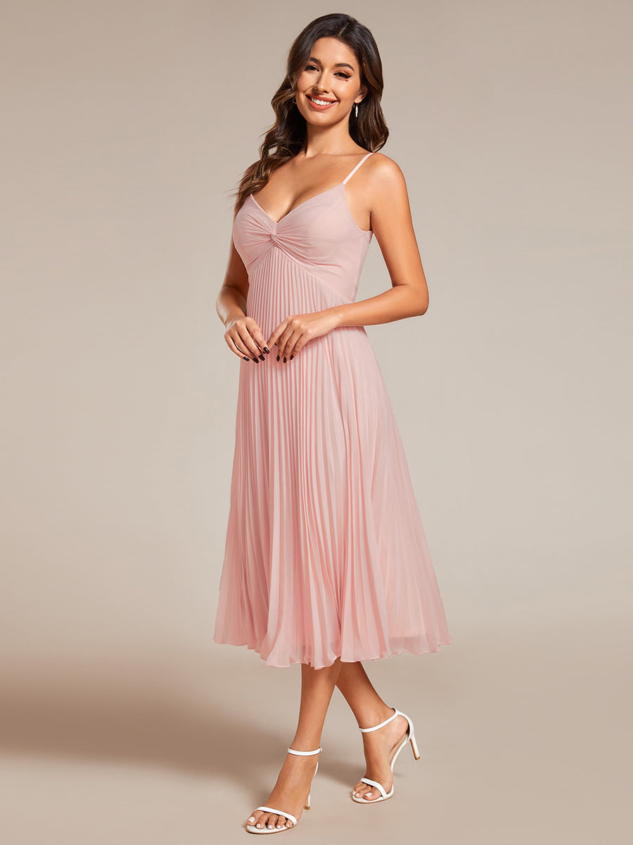 Color=Pink | Chiffon Bownot Neck Midi Length Wholesale Wedding Guest Dress-Pink 8
