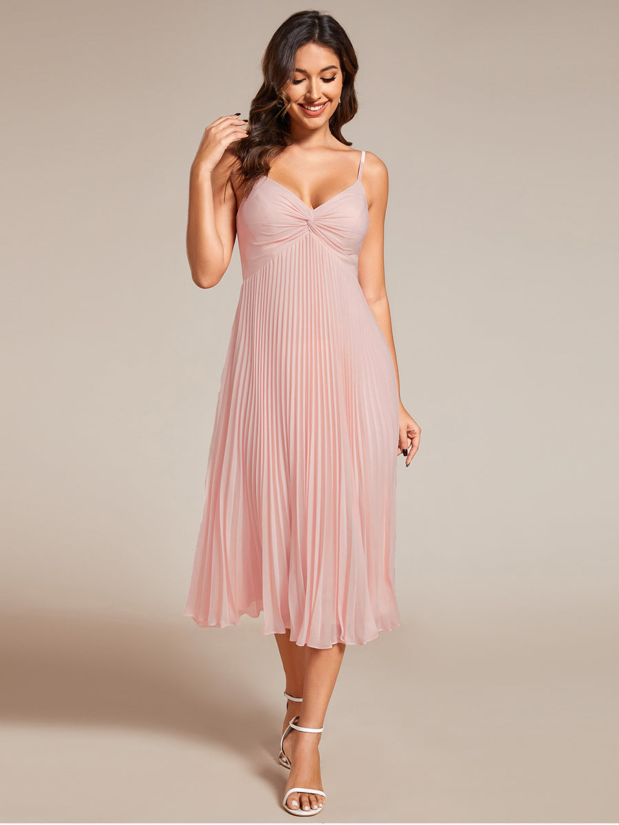 Color=Pink | Chiffon Bownot Neck Midi Length Wholesale Wedding Guest Dress-Pink 9