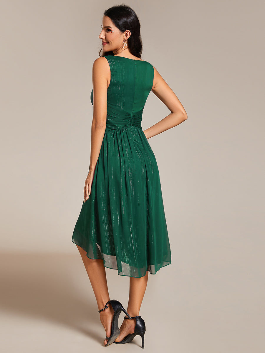 Color=Dark Green | Glittery Spaghetti Straps Knee Length Bowknot Bridesmaid Dress-Dark Green 9