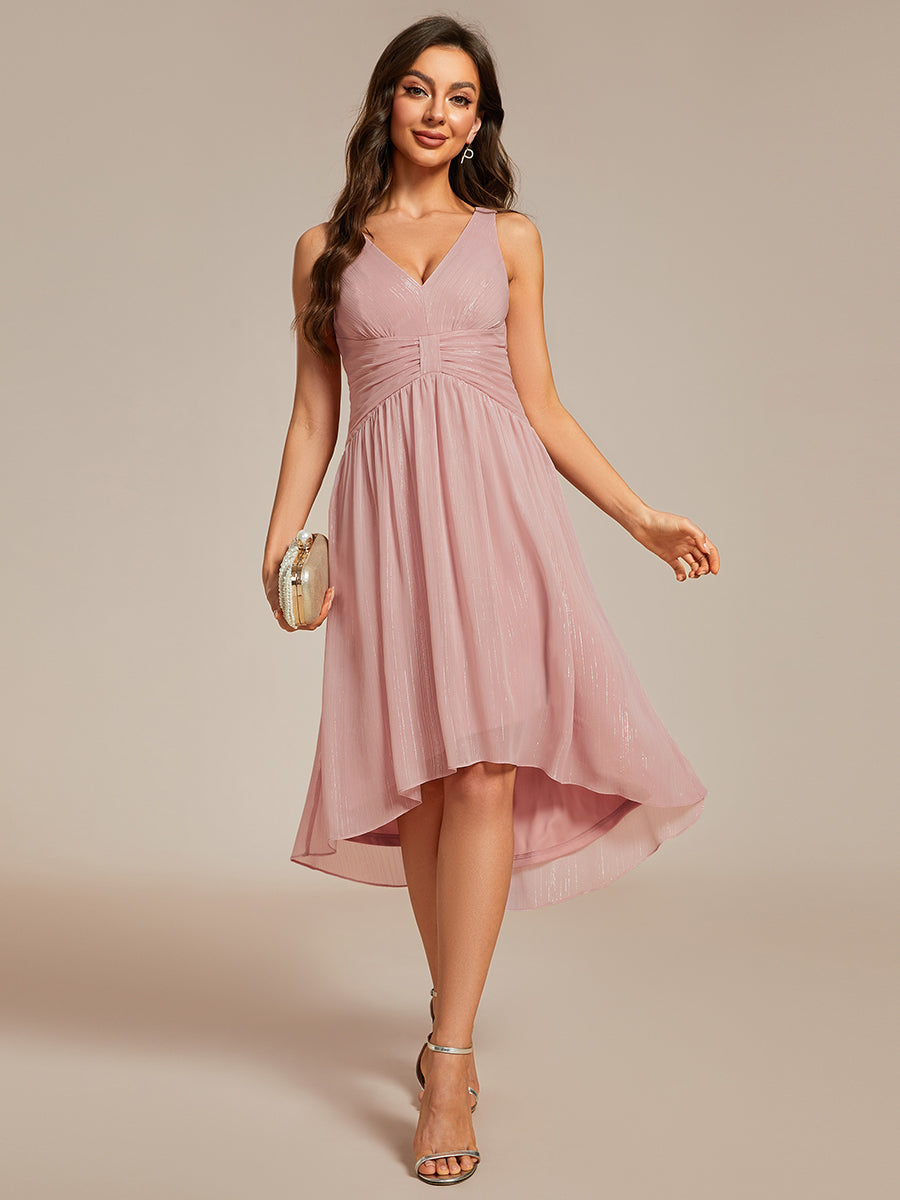 Color=Dusty Rose| Glittery Spaghetti Straps Knee Length Bowknot Bridesmaid Dress-Dusty Rose 5