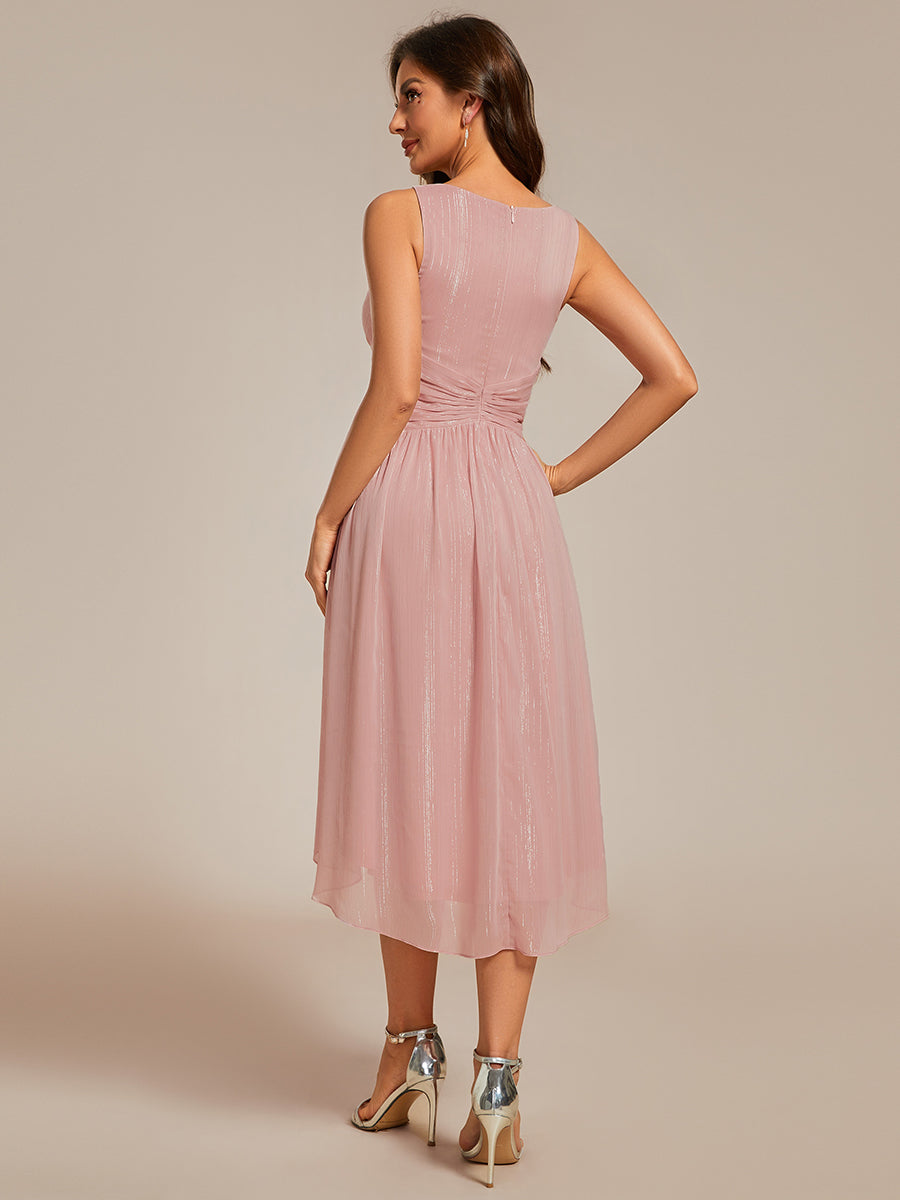 Color=Dusty Rose| Glittery Spaghetti Straps Knee Length Bowknot Bridesmaid Dress-Dusty Rose 4