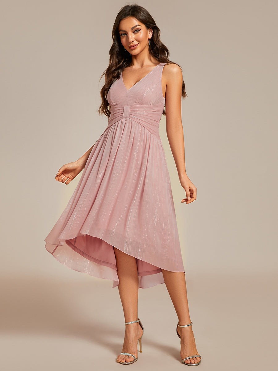 Color=Dusty Rose| Glittery Spaghetti Straps Knee Length Bowknot Bridesmaid Dress-Dusty Rose 3