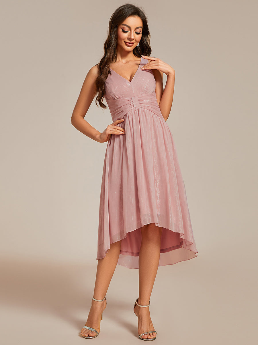Color=Dusty Rose| Glittery Spaghetti Straps Knee Length Bowknot Bridesmaid Dress-Dusty Rose 1