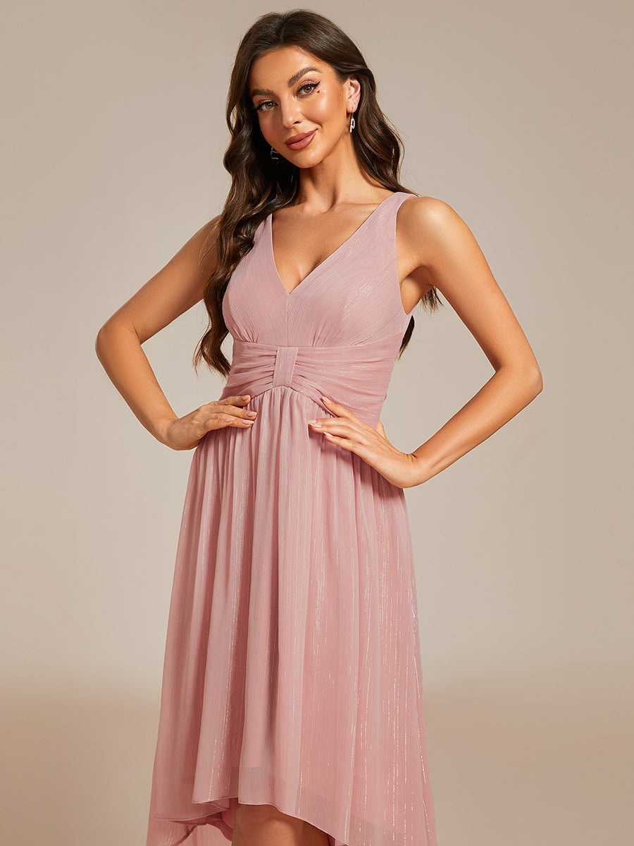 Color=Dusty Rose| Glittery Spaghetti Straps Knee Length Bowknot Bridesmaid Dress-Dusty Rose 2