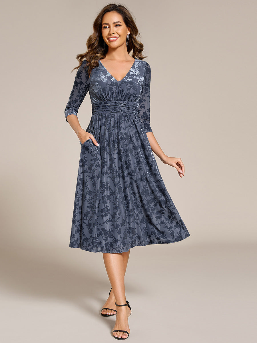 Color=Dusty Blue | Exquisite High Stretch Jacquard Velvet Wedding Guest Dresses with Stretch Elastic Band-Dusty Blue 6