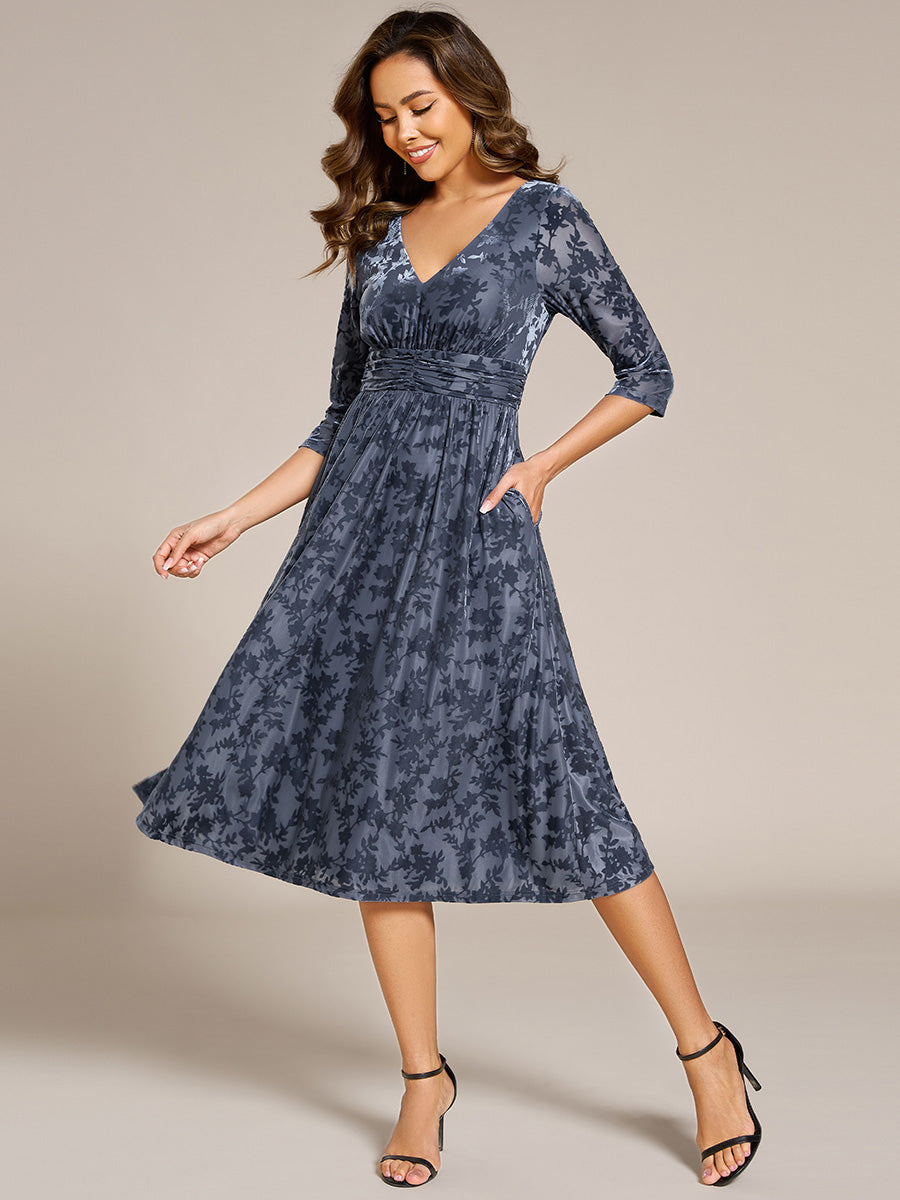 Color=Dusty Blue | Exquisite High Stretch Jacquard Velvet Wedding Guest Dresses with Stretch Elastic Band-Dusty Blue 8