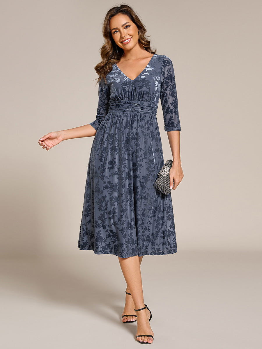Color=Dusty Blue | Exquisite High Stretch Jacquard Velvet Wedding Guest Dresses with Stretch Elastic Band-Dusty Blue 9