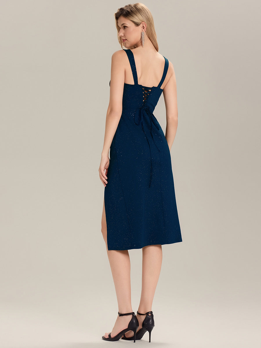 Color=Navy Blue | Industrial Use Strapless High Stretch Bodycon Midi Dress with Thigh-High Slit | Wedding Guest Dresses-Navy Blue 12