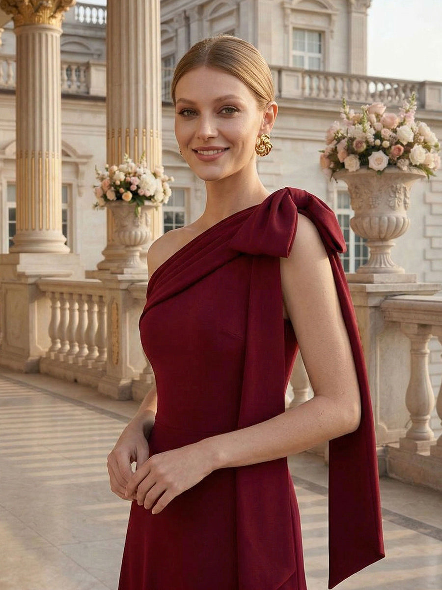 Color=Dark Red | B2B-Exclusive Asymmetrical Sleeveless High Stretch Sheath Floor Length Wedding Guest Dress-Dark Red 10