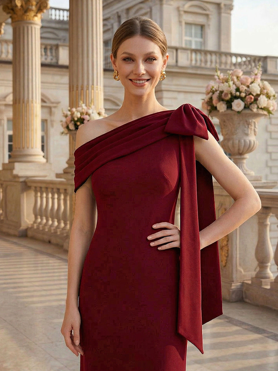 Color=Dark Red | B2B-Exclusive Asymmetrical Sleeveless High Stretch Sheath Floor Length Wedding Guest Dress-Dark Red 9