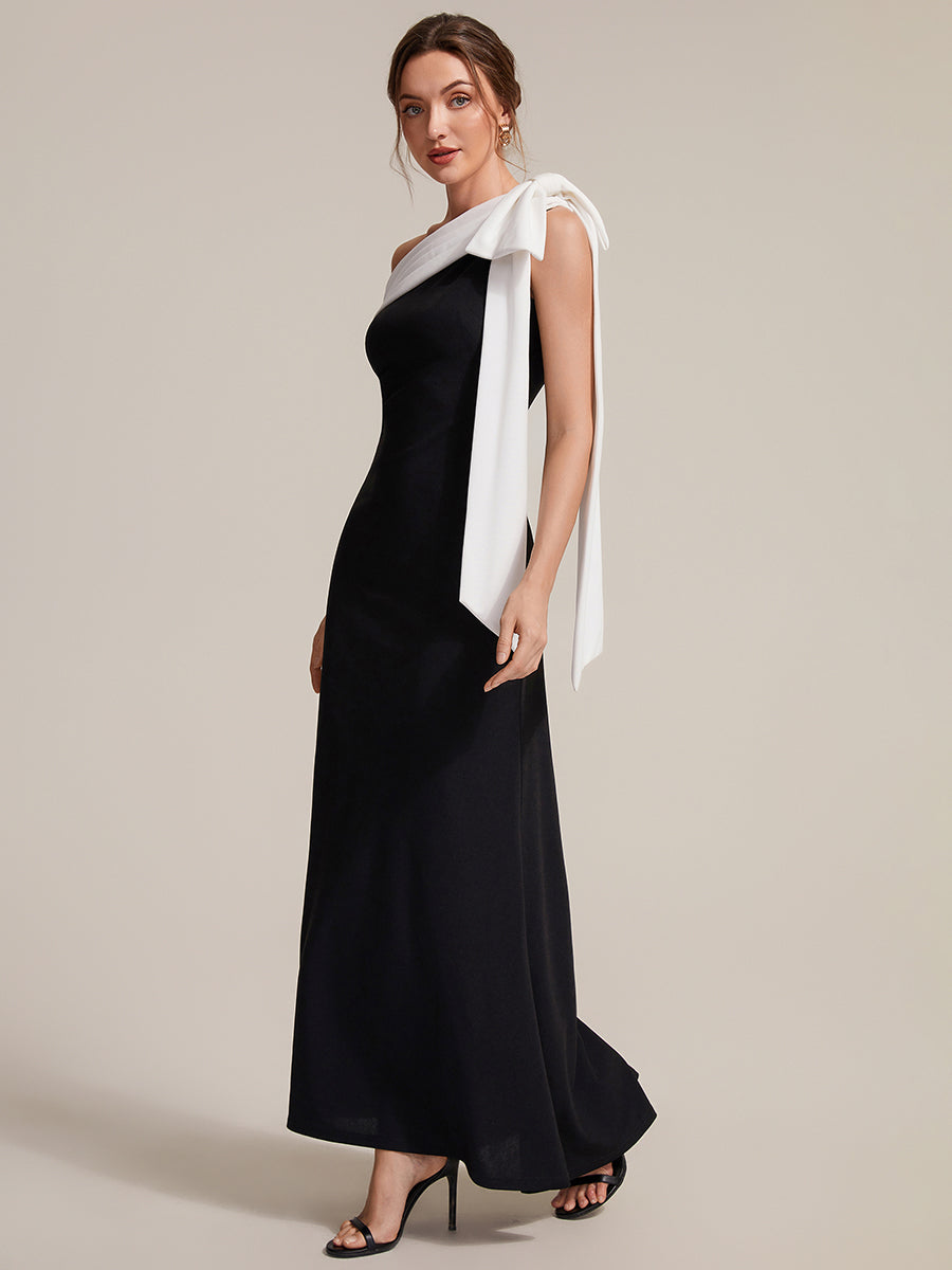 Color=Ivory-Black | B2B-Exclusive Asymmetrical Sleeveless High Stretch Sheath Floor Length Wedding Guest Dress-Ivory-Black 17