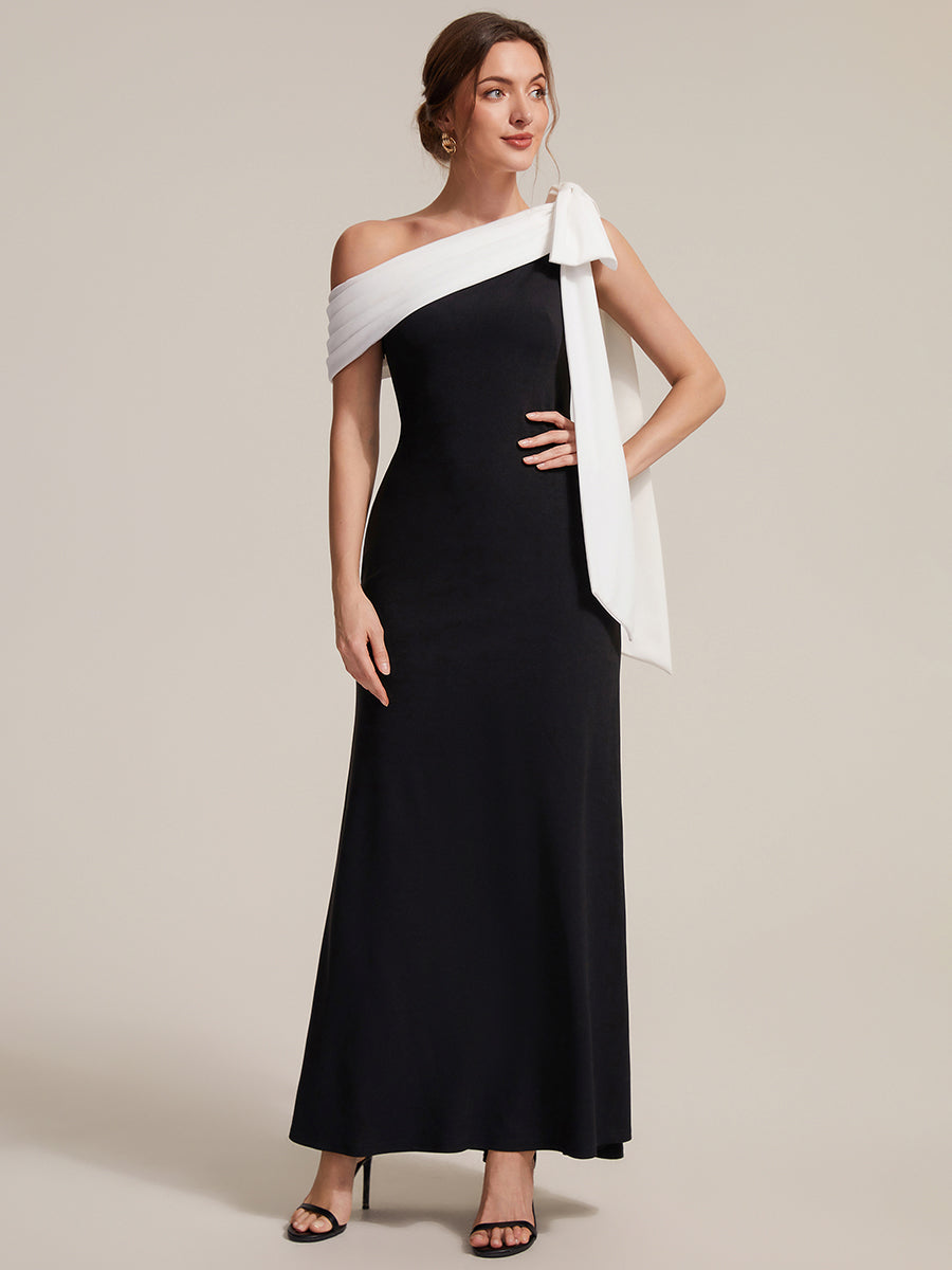 Color=Ivory-Black | B2B-Exclusive Asymmetrical Sleeveless High Stretch Sheath Floor Length Wedding Guest Dress-Ivory-Black 18
