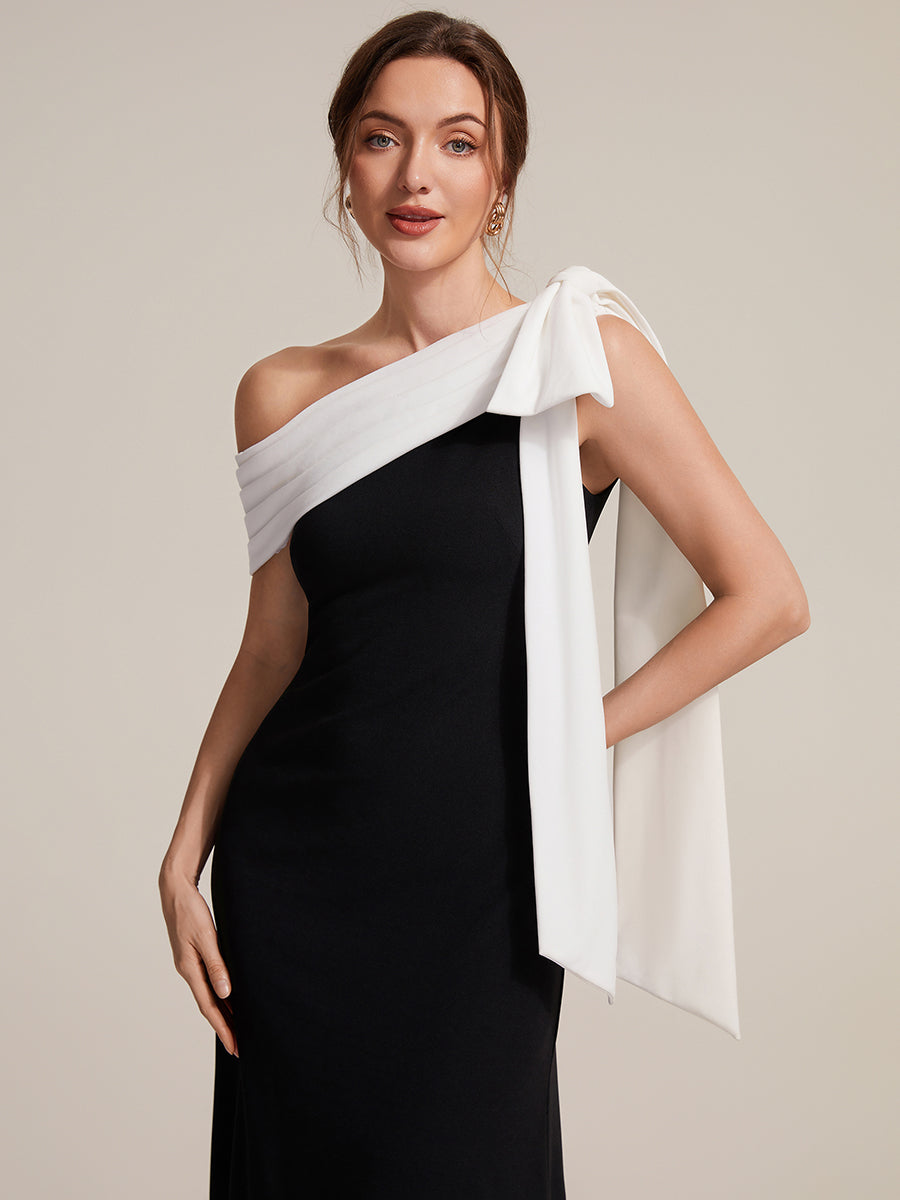 Color=Ivory-Black | B2B-Exclusive Asymmetrical Sleeveless High Stretch Sheath Floor Length Wedding Guest Dress-Ivory-Black 19