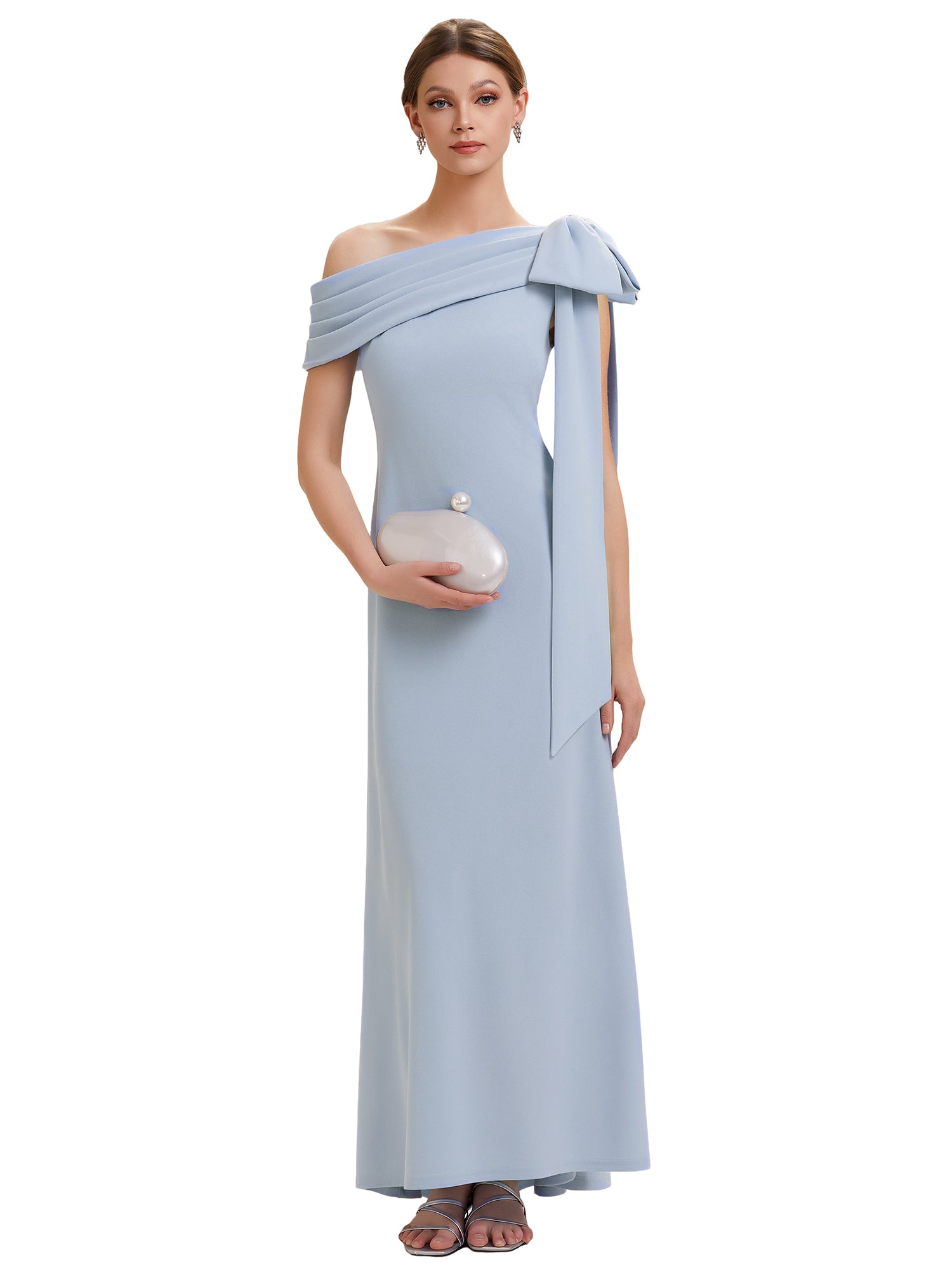 Color=Ice Blue | B2B-Exclusive Asymmetrical Sleeveless High Stretch Sheath Floor Length Wedding Guest Dress-Ice Blue 2