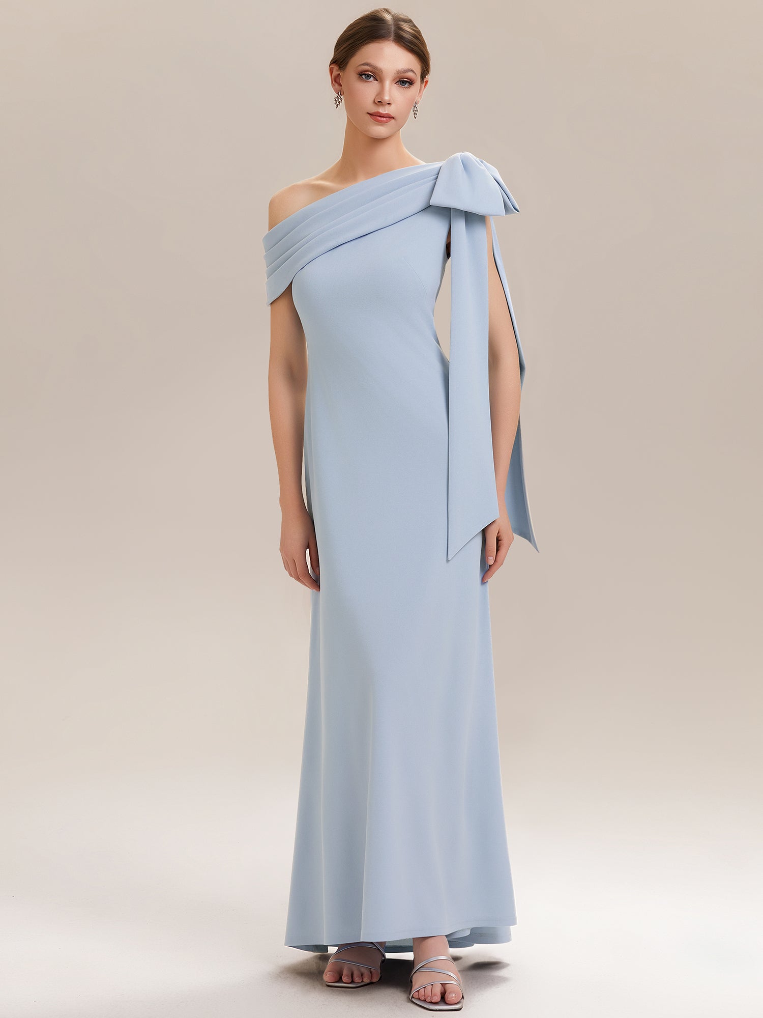 Color=Ice Blue | Bulk Order Strapless Asymmetrical Bowknot Sheath High Stretch Wedding Guest Dresses-Ice Blue 5