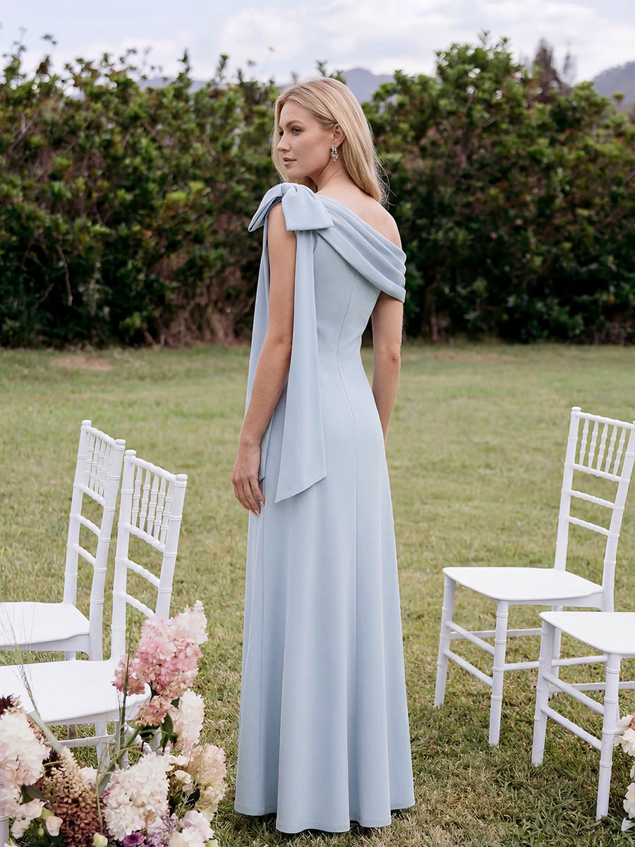 Color=Ice Blue | B2B-Exclusive Asymmetrical Sleeveless High Stretch Sheath Floor Length Wedding Guest Dress-Ice Blue 8