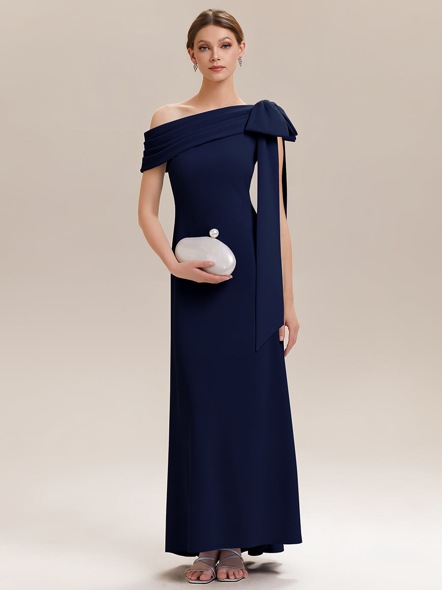 Color=Navy Blue | B2B-Exclusive Asymmetrical Sleeveless High Stretch Sheath Floor Length Wedding Guest Dress-Navy Blue 11