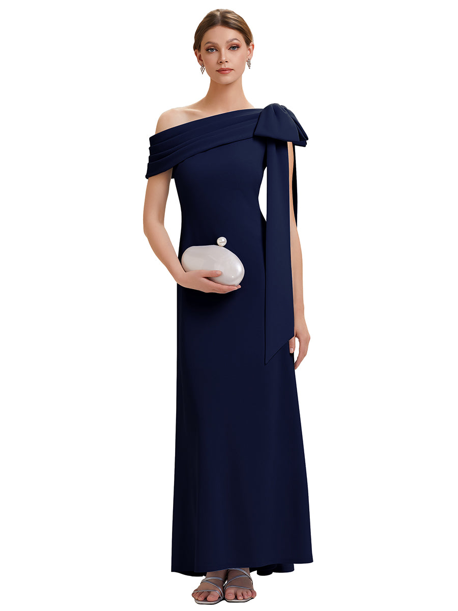 Color=Navy Blue | B2B-Exclusive Asymmetrical Sleeveless High Stretch Sheath Floor Length Wedding Guest Dress-Navy Blue 2