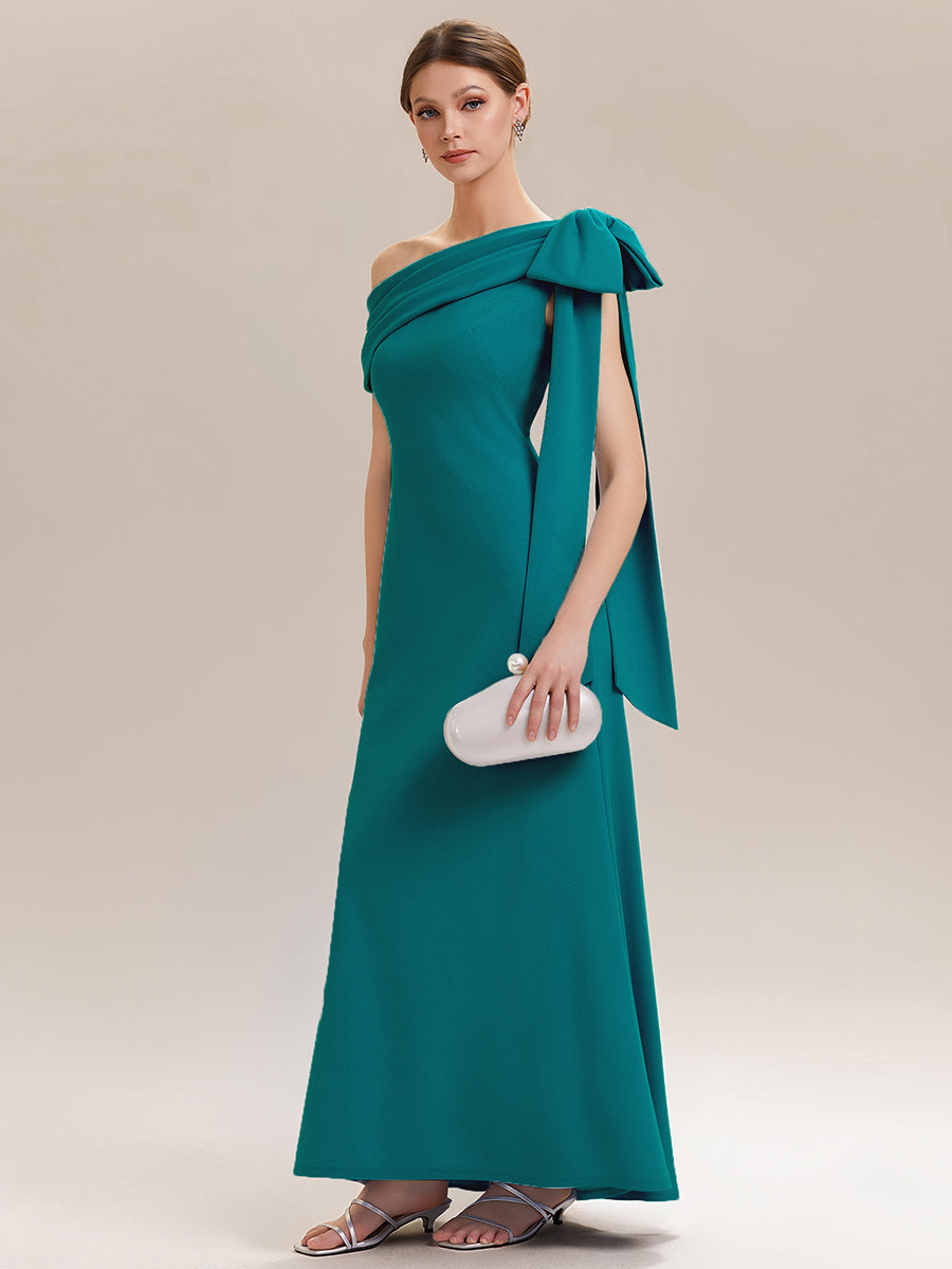 Color=Teal Blue | B2B-Exclusive Asymmetrical Sleeveless High Stretch Sheath Floor Length Wedding Guest Dress-Teal Blue 3