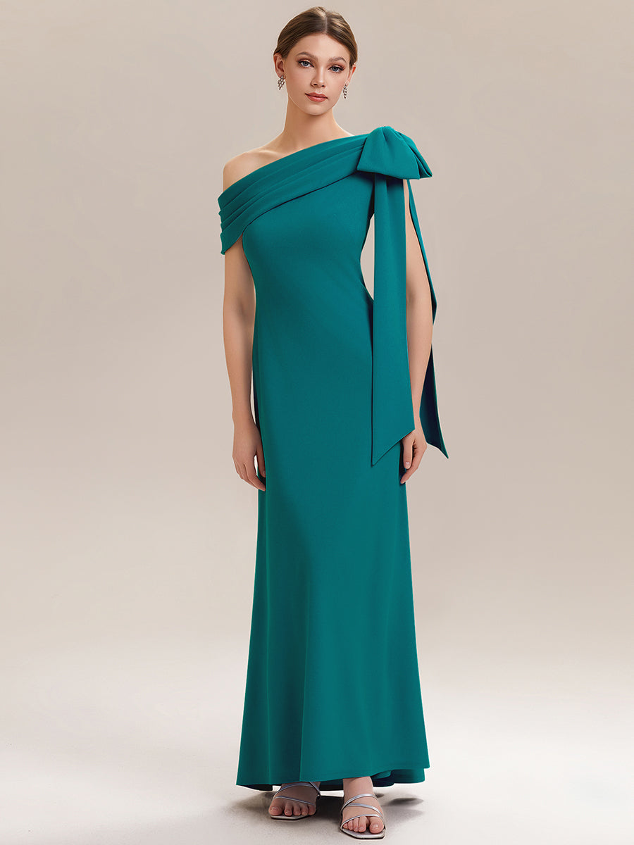 Color=Teal Blue | B2B-Exclusive Asymmetrical Sleeveless High Stretch Sheath Floor Length Wedding Guest Dress-Teal Blue 4